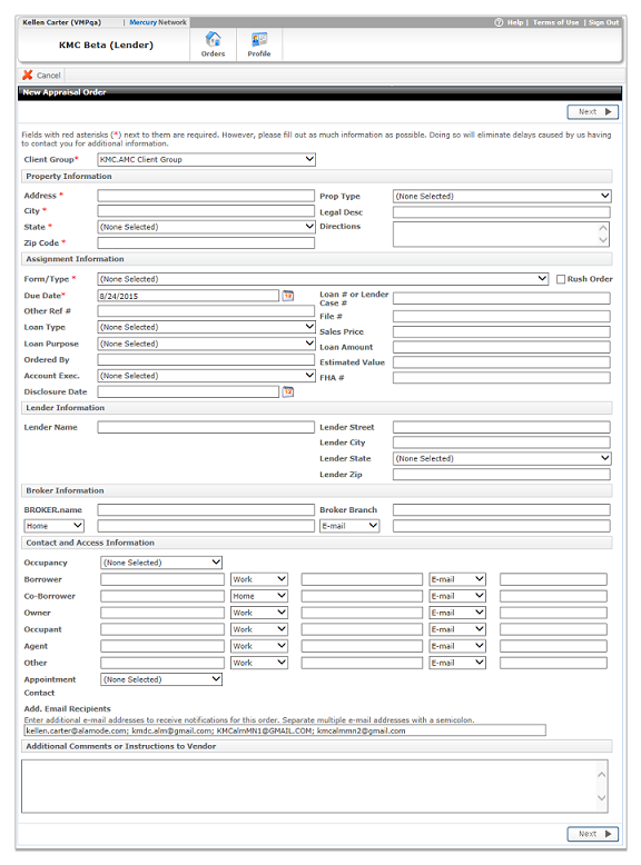 Appraisal Order Form