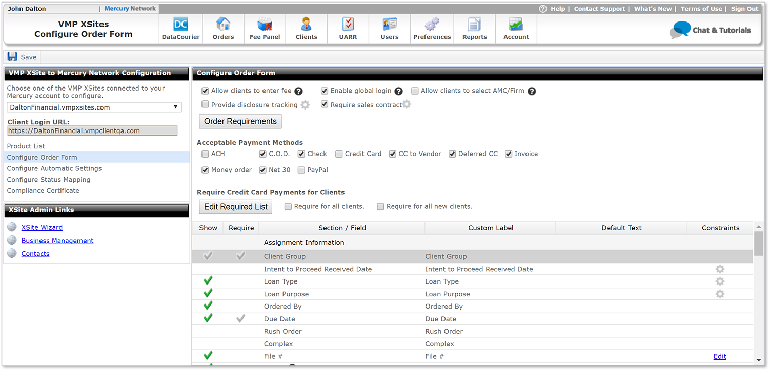 Configure Order Form