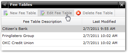 Edit Fee Table