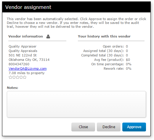 Vendor Assignment Information