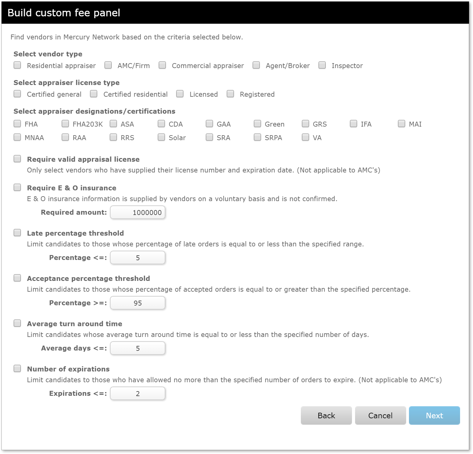 Build Custom Fee Panel