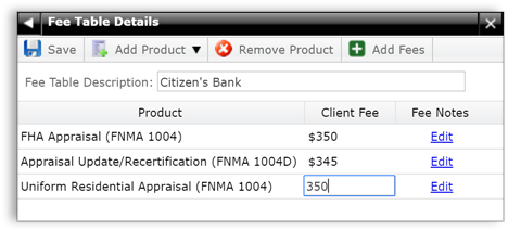 Fee Table Details