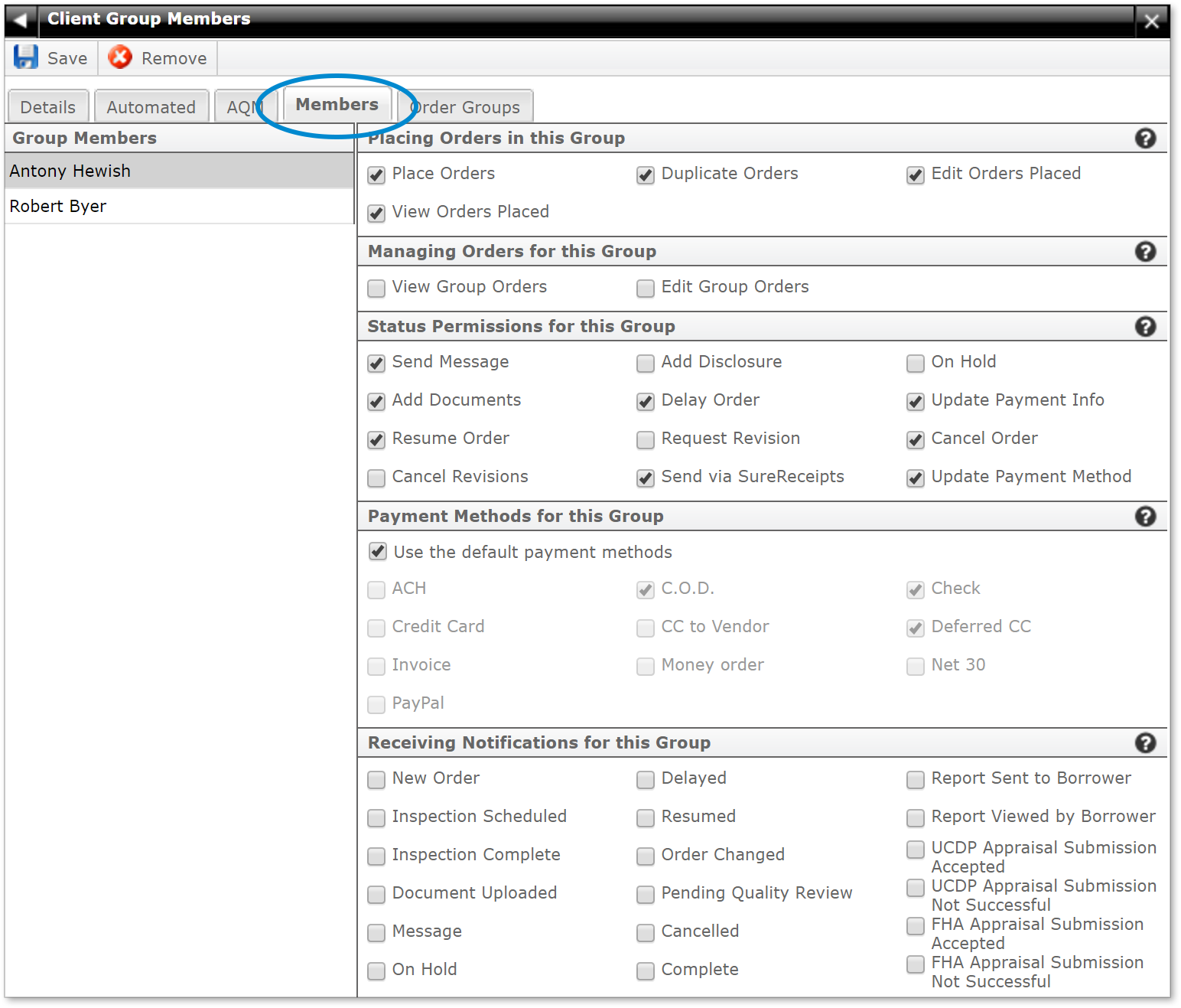 Group Member Settings