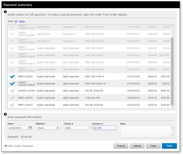 Payment summary dialog