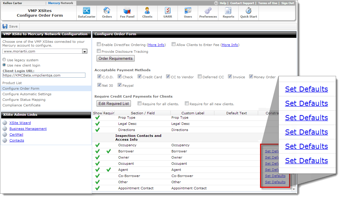 Set Default Contact Methods