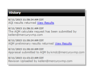 AQI Results Returned History