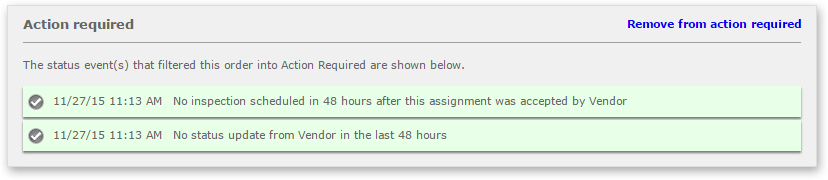 Action Required Status Events