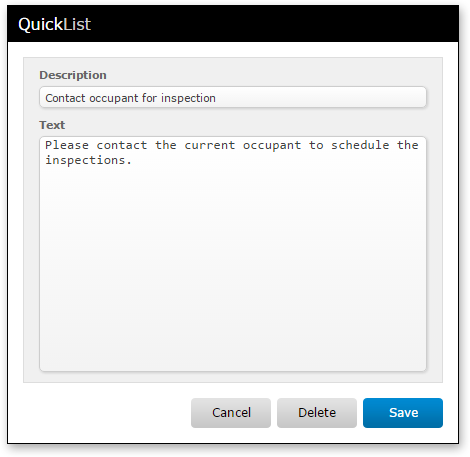 QuickList editor