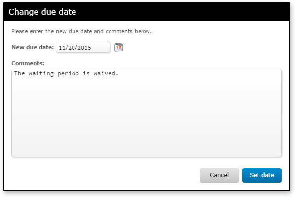 Change Due Date dialog