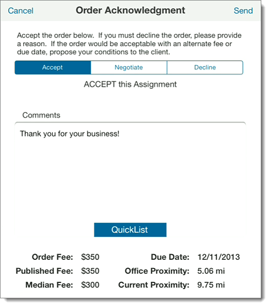 Accept the order