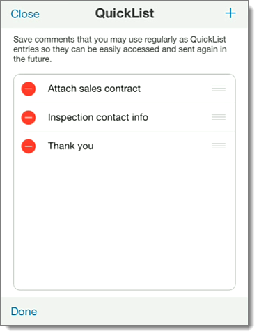 Arrange and Delete QuickList Entries