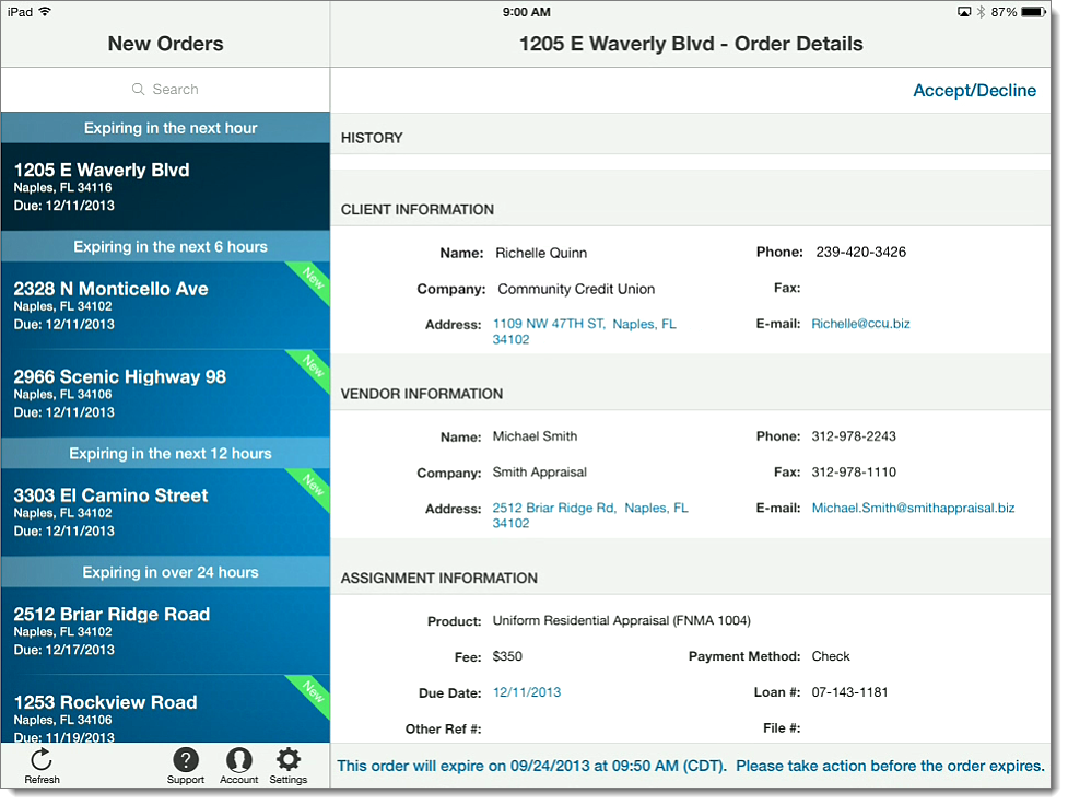 Orders View
