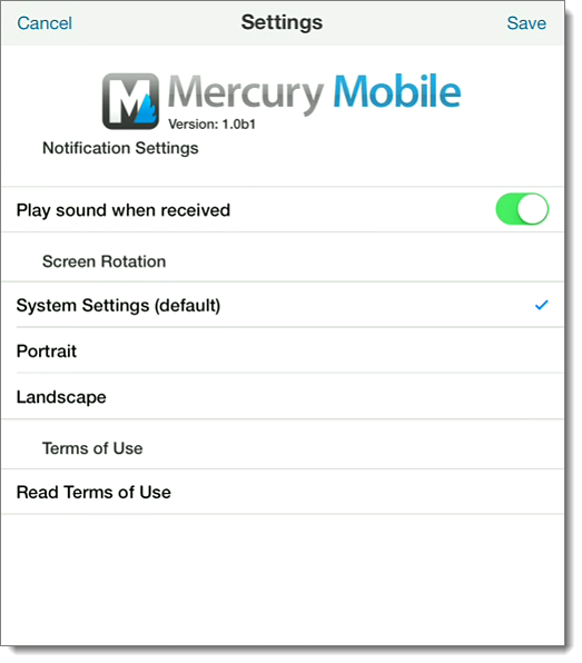 Mercury Mobile Settings