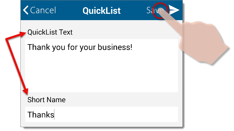 QuickList Text and Short Name