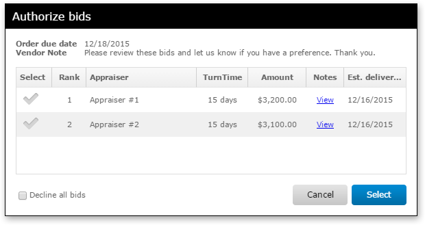 Authorize bid dialog