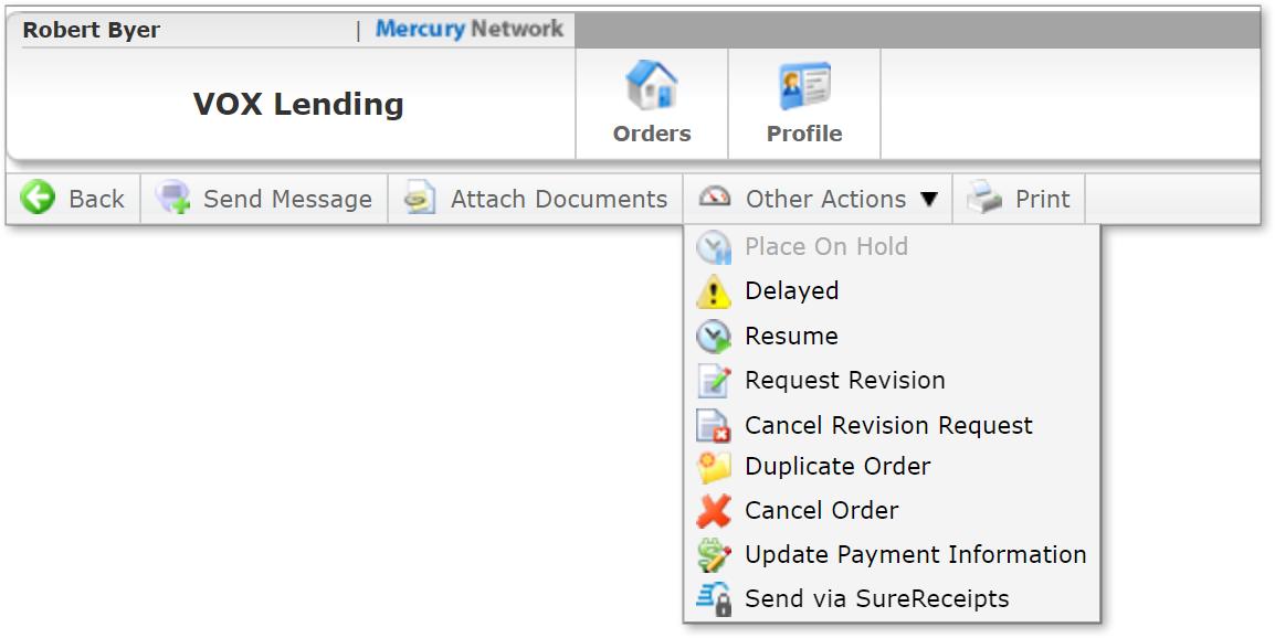 Other Actions Menu
